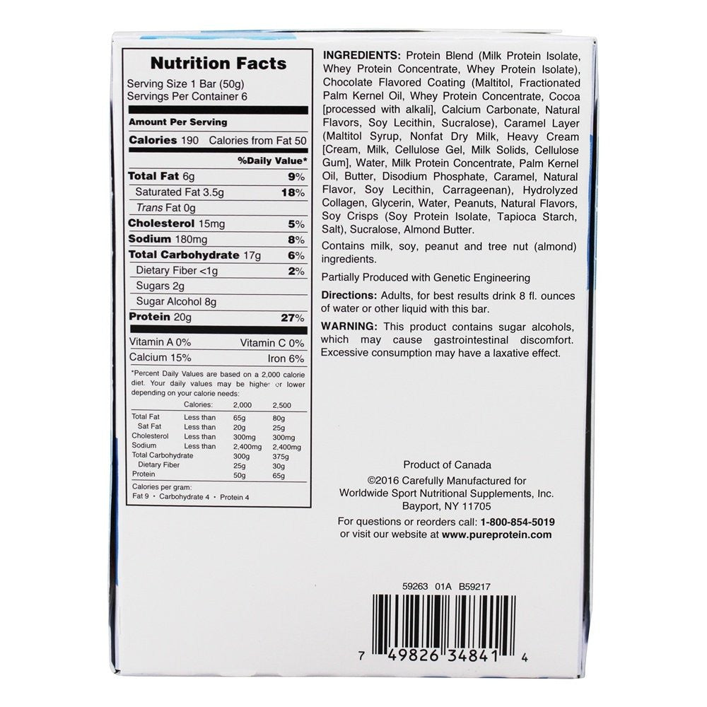 Pure Protein Chocolate Peanut Caramel Bars, 50g, 6ct, {Imported from Canada}