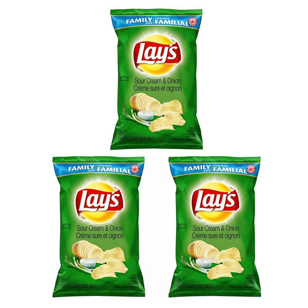 Lay's Potato Chips - Sour Cream & Onion, 235g/8.3 oz., 3-Pack {Imported from Canada}