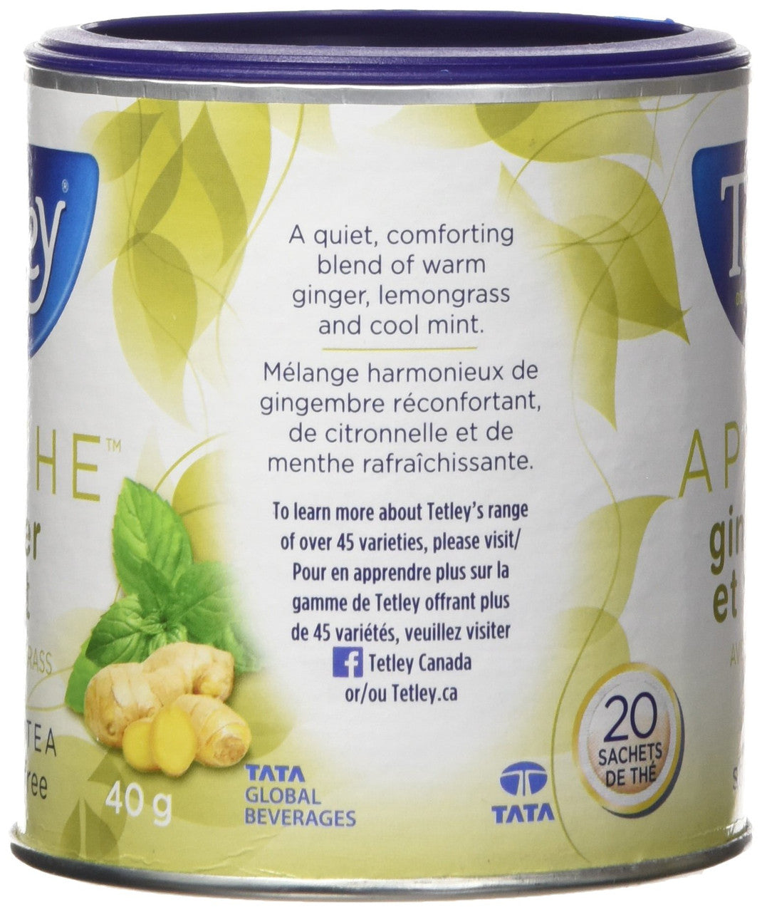 Tetley Soothe GingerMint With Lemongrass Herbal Tea Caffeine Free 20  Tea Bags
