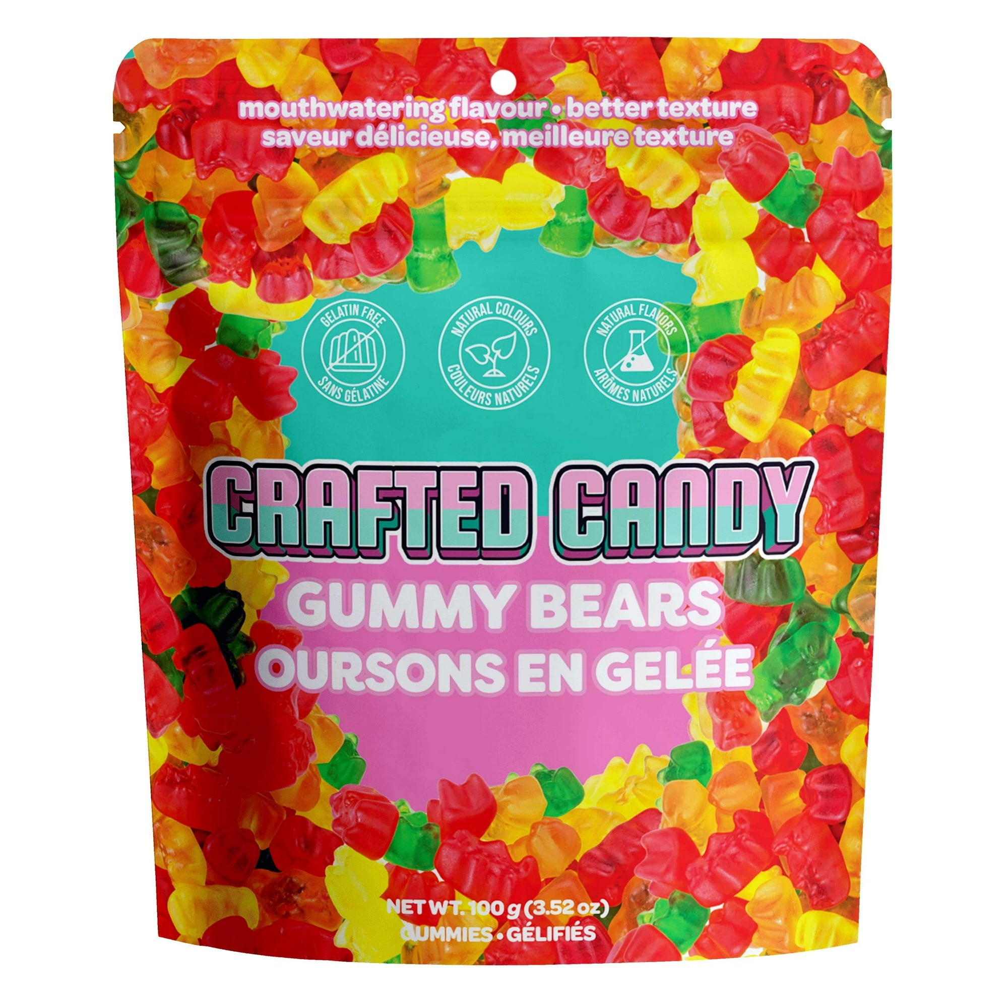 Crafted Candy Gummy Bears Candy 100g, front of bag.