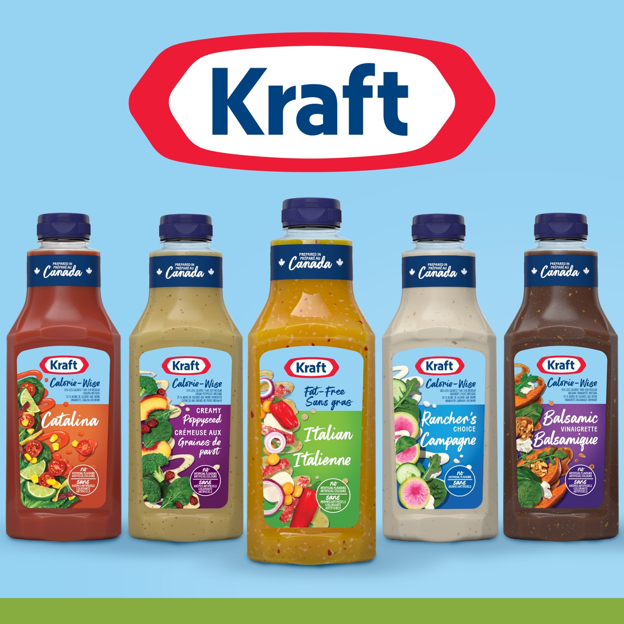 Different flavors of Kraft Fat-Free & Calorie-Wise Salad Dressings