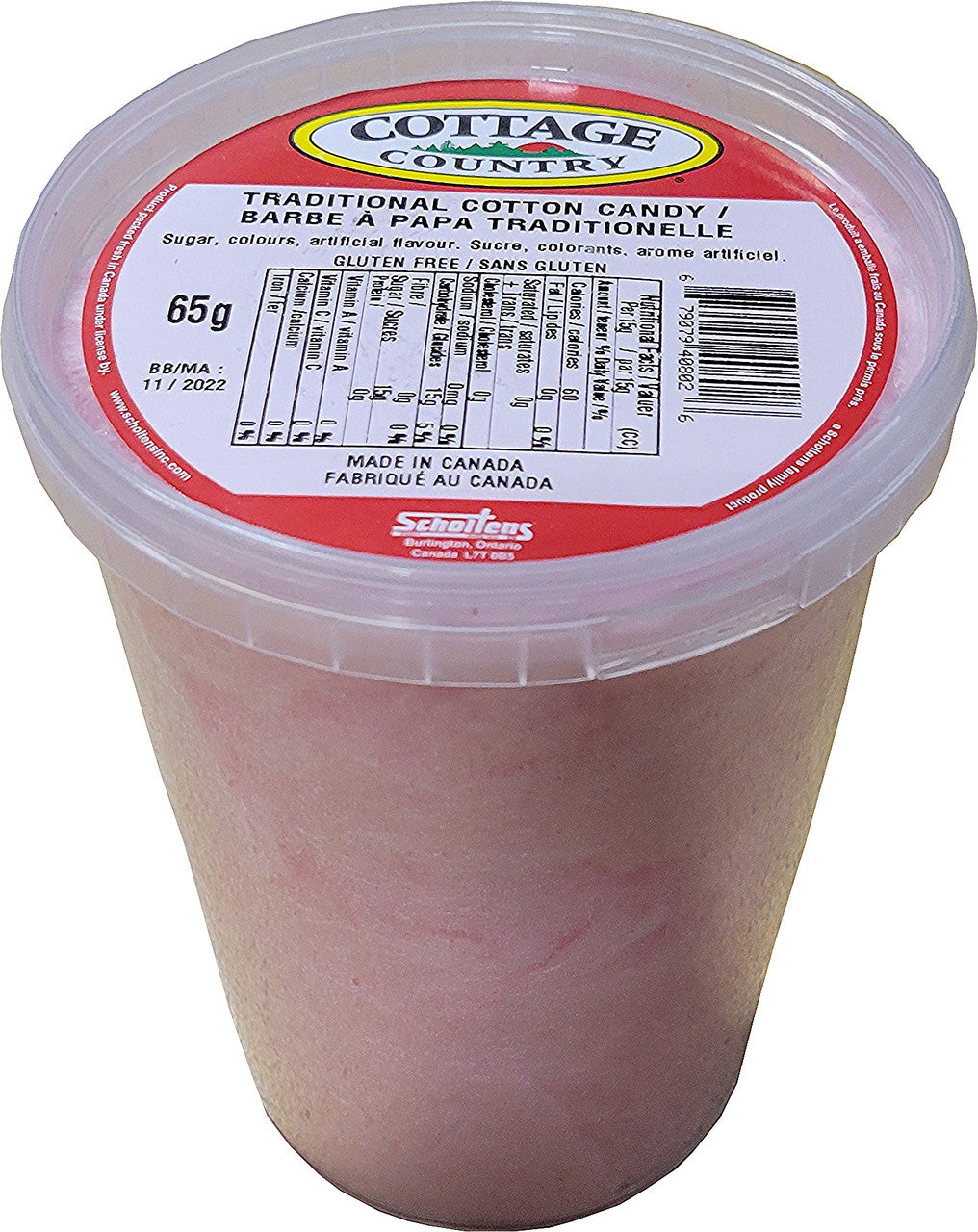 Cottage Country Traditional Pink Cotton Candy, (2pk), 65g/2.3 oz, Tubs, {Imported from Canada}