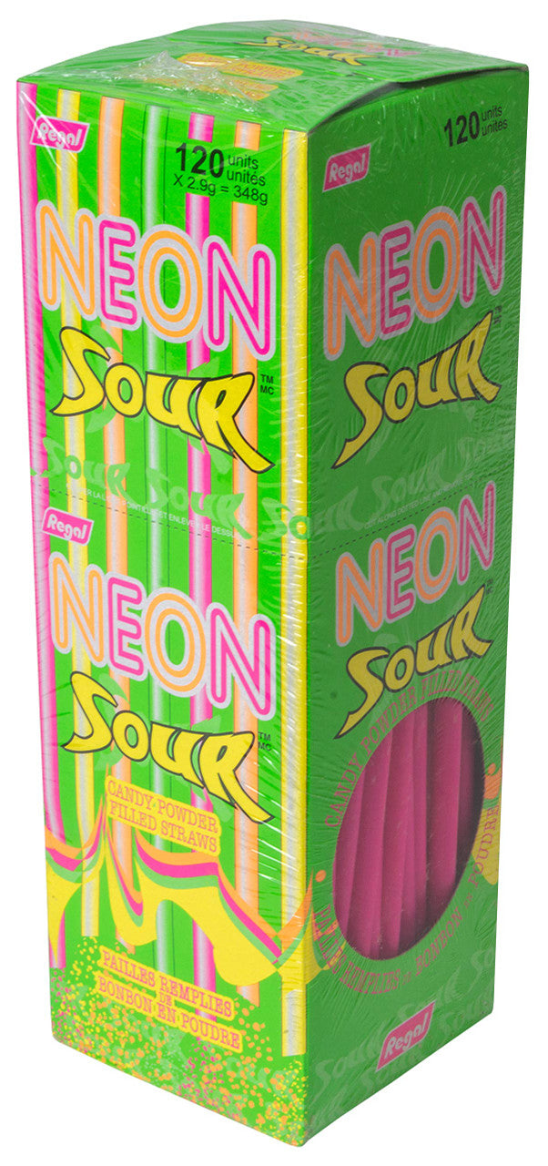 Neon Sour Candy Powder Filled Straws, 120 Count, (3 pack) {Imported from Canada}