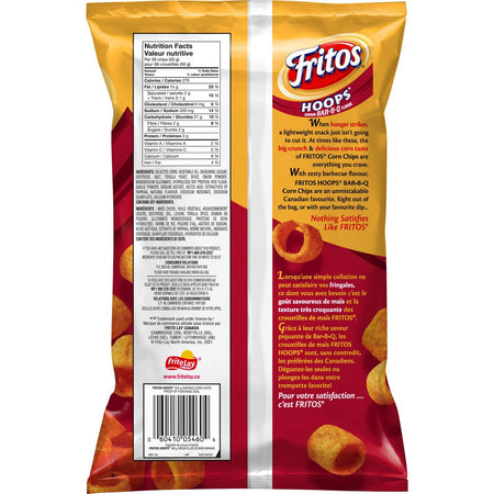 Fritos Hoops BAR-B-Q Corn Chips, 340g/12 oz., Bag, {Imported from Canada}