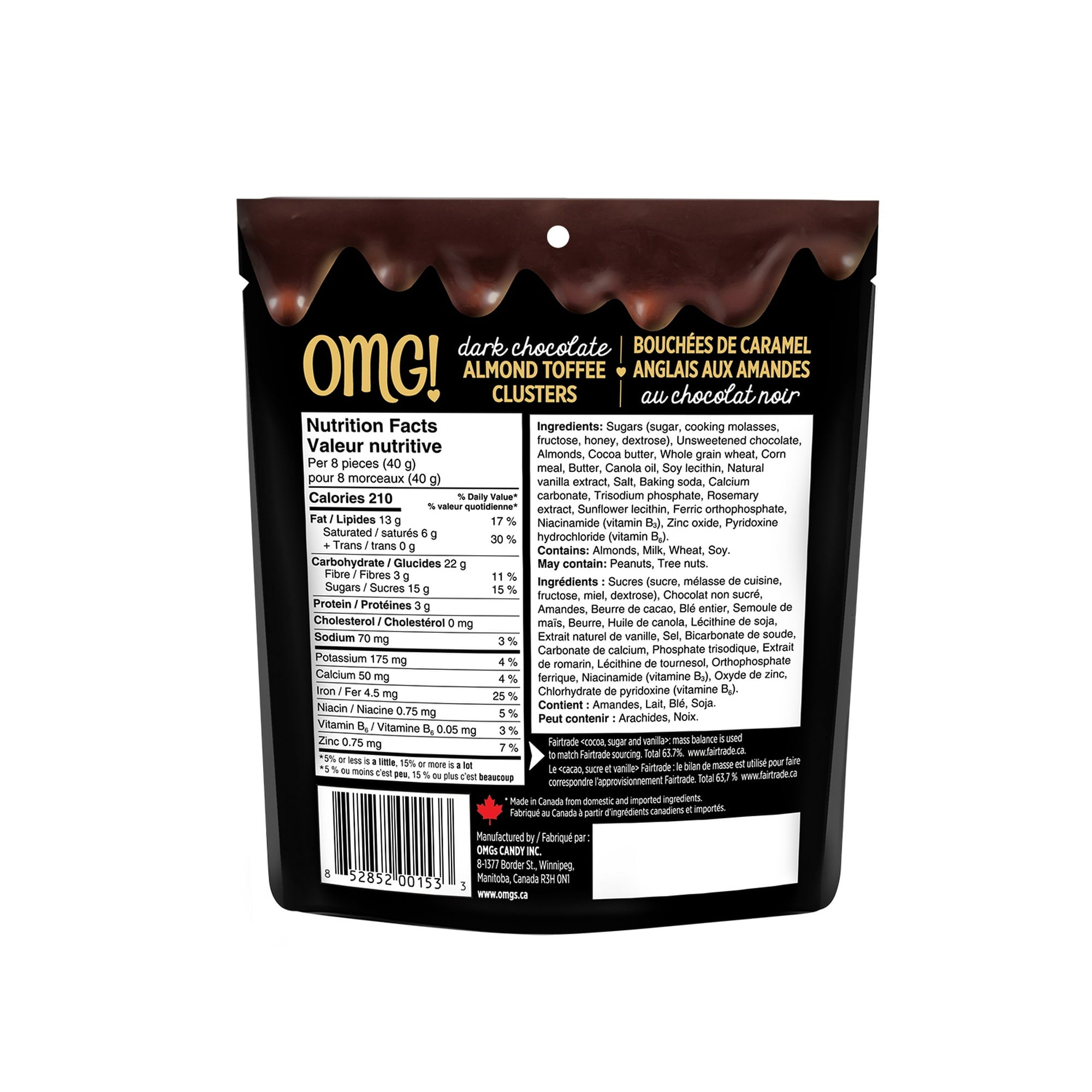 OMG! Dark Chocolate Almond Toffee Clusters, 100g/3.5 oz