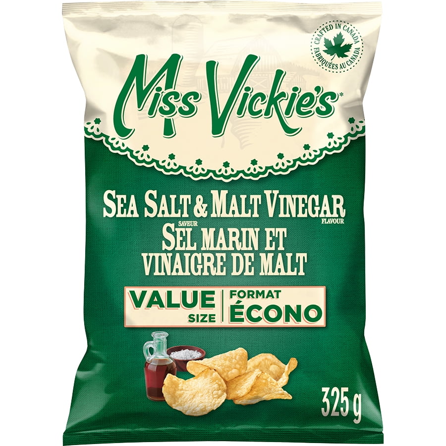Miss Vickie's Sea Salt & Malt Vinegar Potato Chips, 325g/11.4 oz - Front