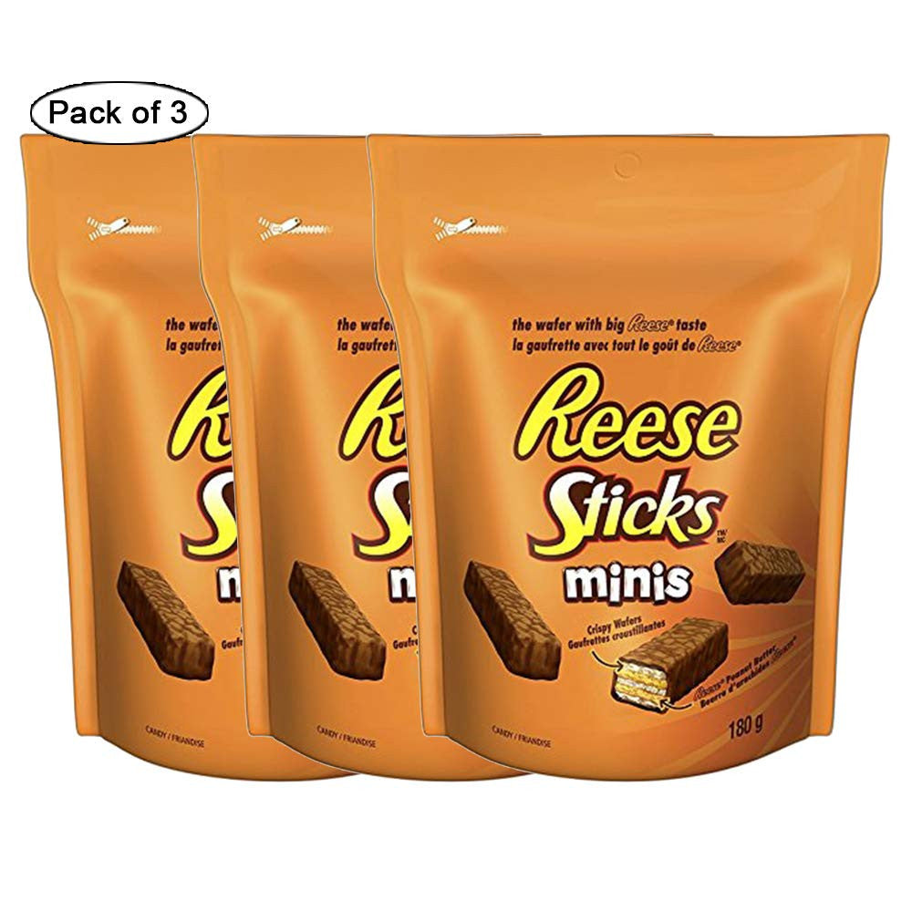REESE STICKS Chocolate Peanut Butter Minis, 180g/6.3oz., (3 Pack) {Imported from Canada}