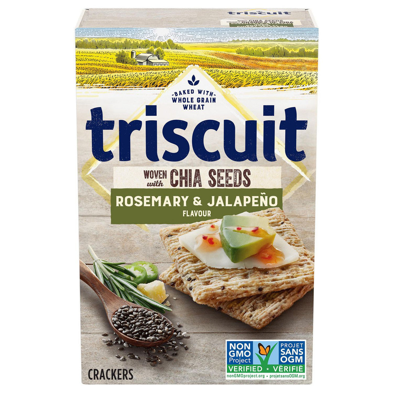 TRISCUIT Rosemary & Jalapeno Crackers with Chia Seeds, 200g/ 7.1 oz., Box {Imported from Canada}