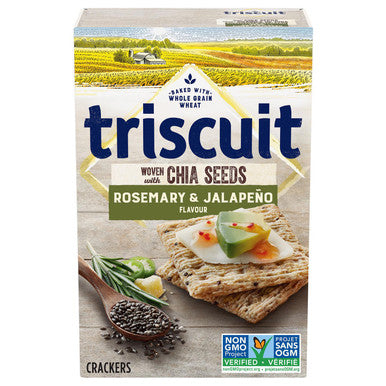 TRISCUIT Rosemary & Jalapeno Crackers with Chia Seeds, 200g/ 7.1 oz., Box {Imported from Canada}