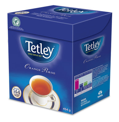 Tetley Orange Pekoe Tea, 144 Count Tea Bags, 454g/1lb, (Imported from Canada}