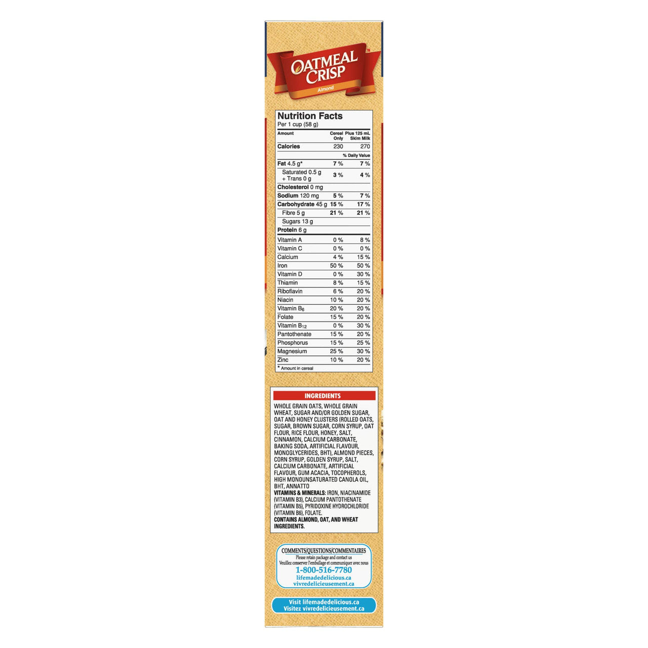 General Mills Oatmeal Crisp Almond Cereal, Family Size, 628g/22.2 oz., {Imported from Canada}