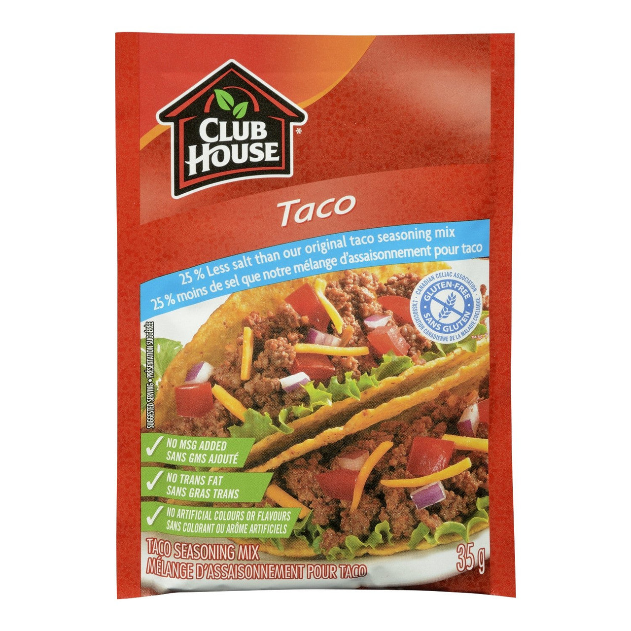 Club House 25% Less Salt, Gluten-Free, Taco Seasoning Mix, 35g/1.2oz., {Imported from Canada}