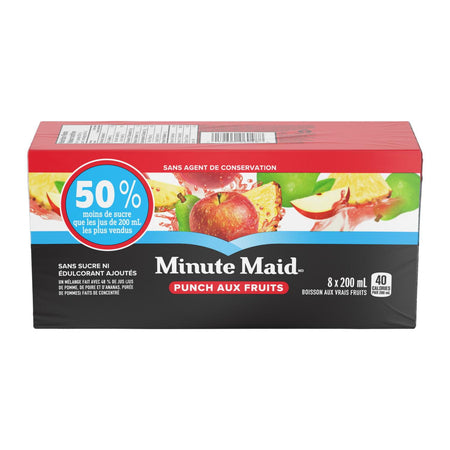 Minute Maid Fruit Punch Juice Boxes, 50% Less Sugar, Perfect for On-The-Go, 8x200ml - Back Of Package