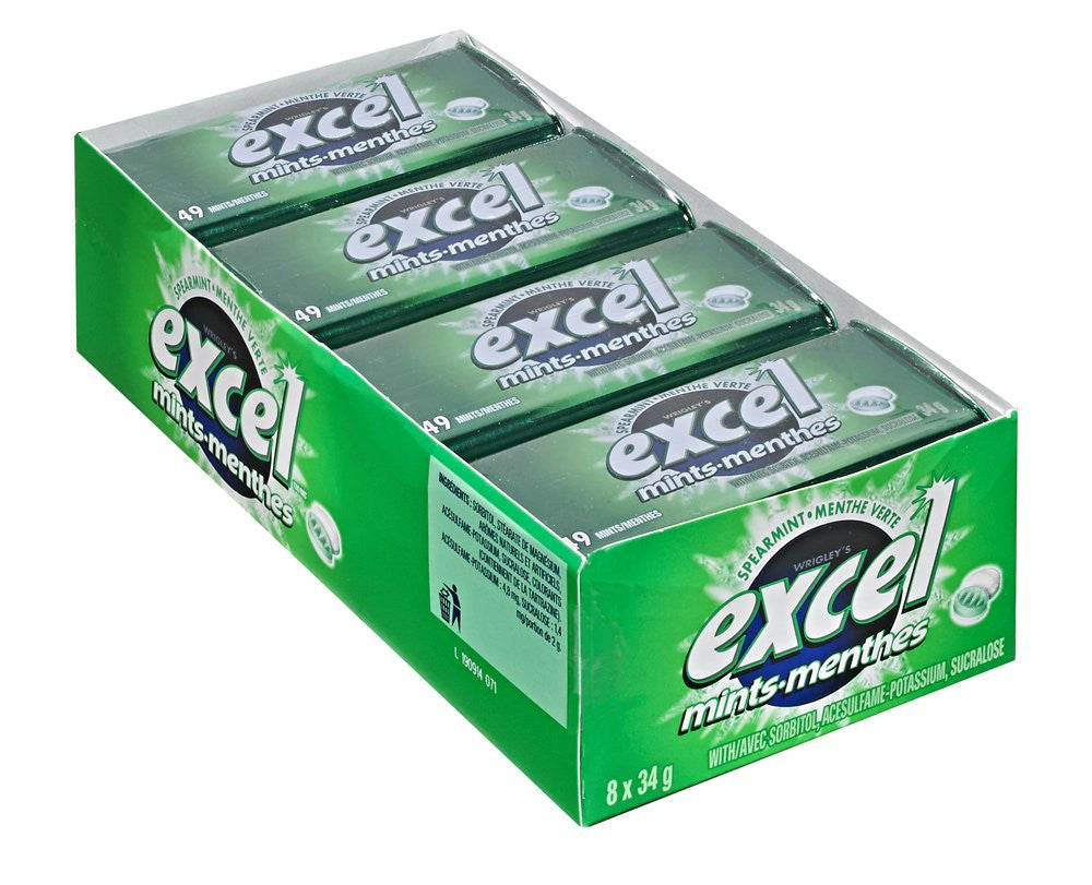 Excel Sugar Free Spearmint Mints, 34g Tin, 8 Count {Imported from Canada}