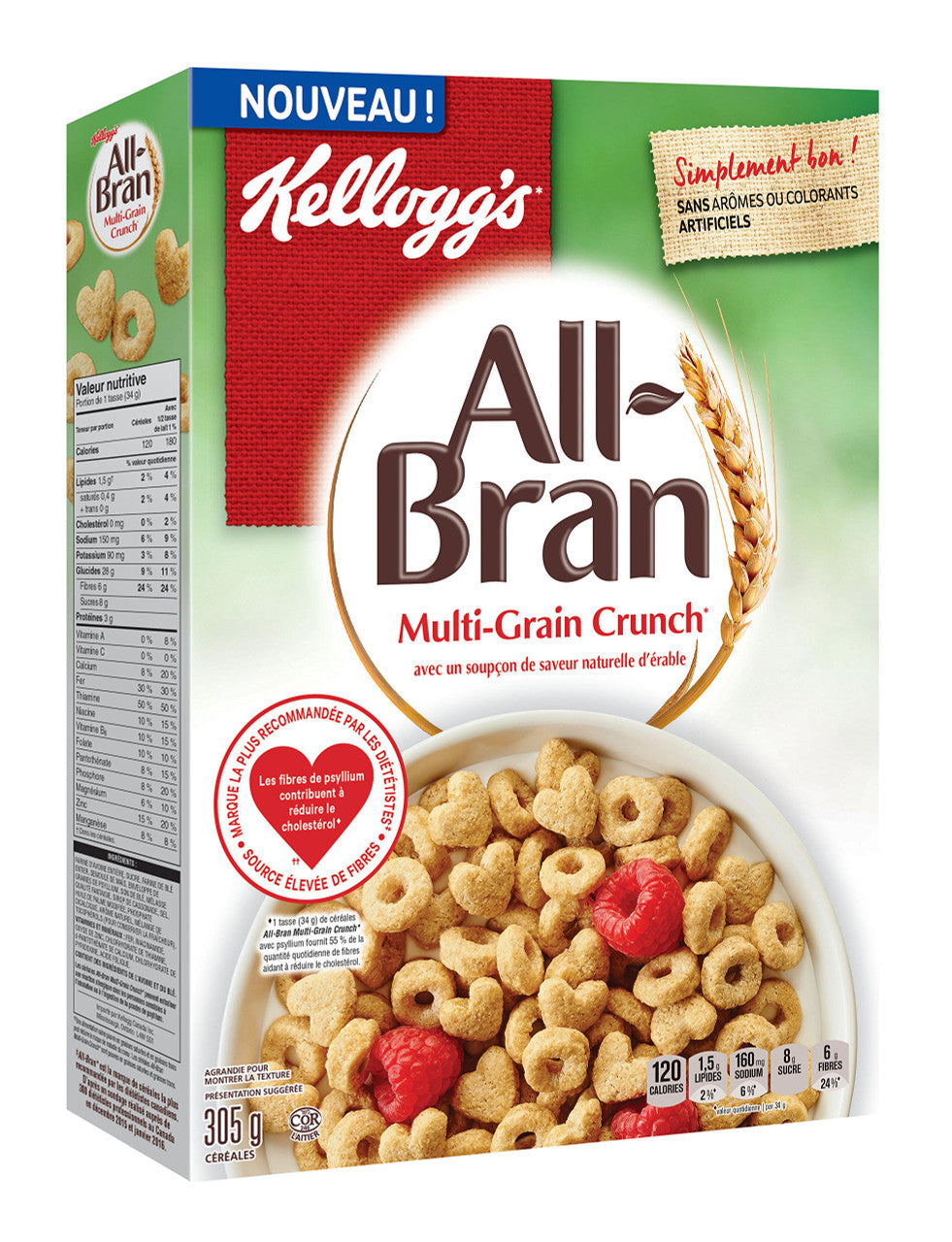 Kellogg's All-Bran Multi-Grain Crunch Cereal, 305g/10.8oz, Maple (Imported from Canada)