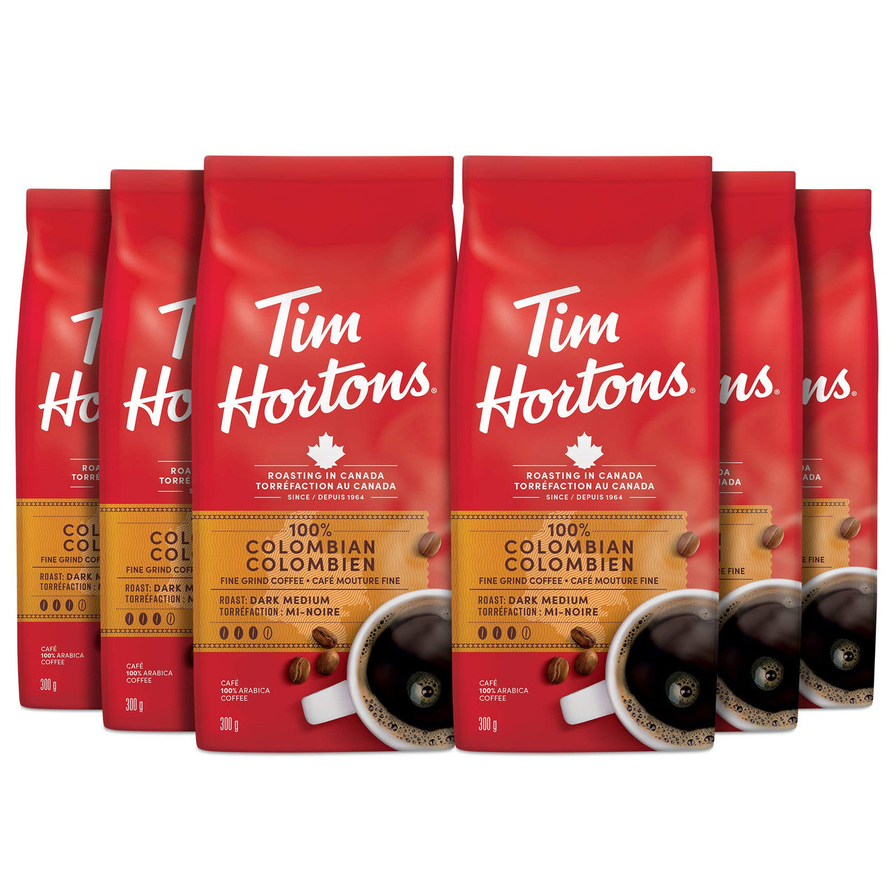 Tim Hortons 100% Colombian Dark Medium Roast Coffee, 300g/10.6oz, (6pk) (Imported from Canada)