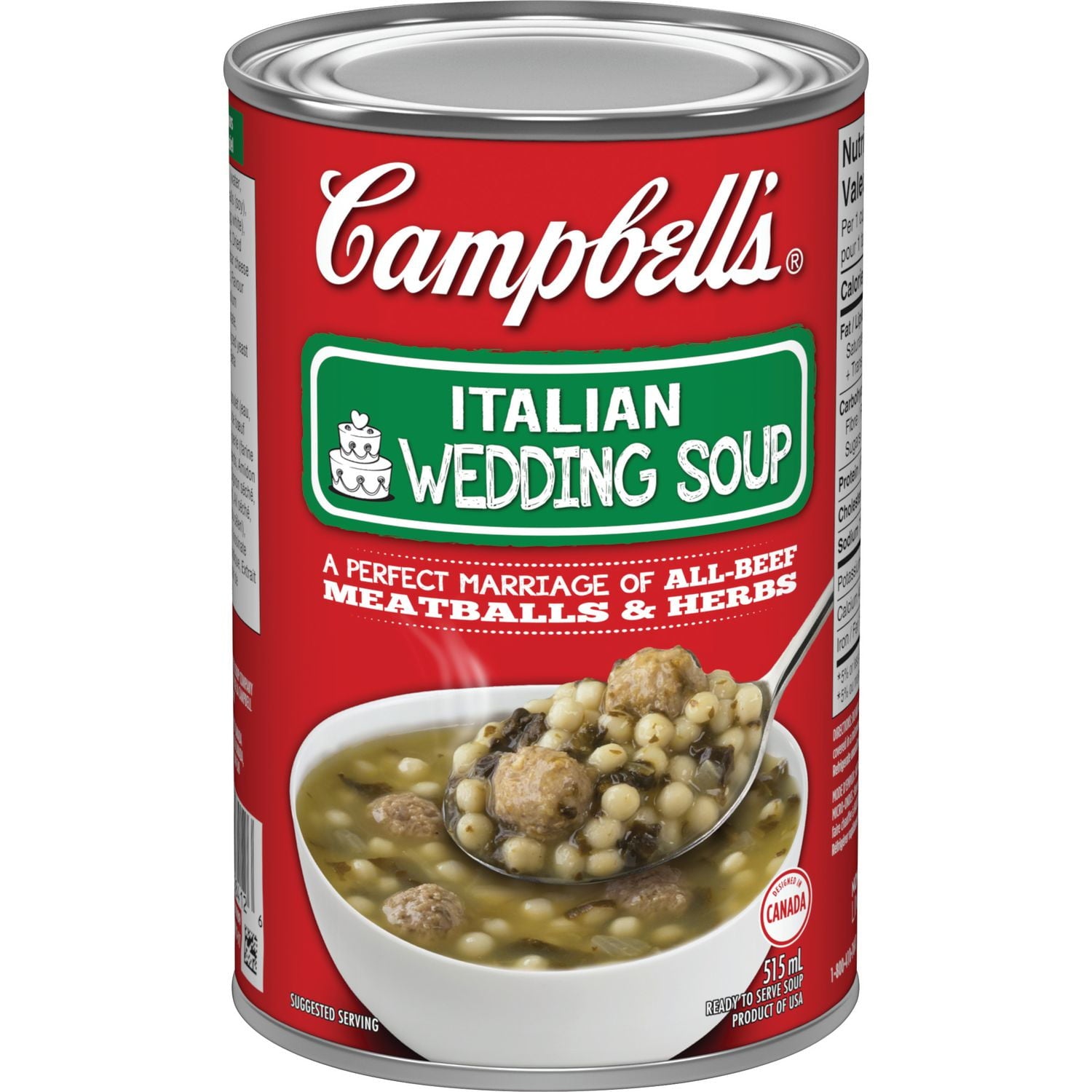 Campbell's Italian Wedding Soup, 515ml/17.4 oz., Tin, front of tin.