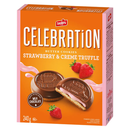 Leclerc Celebration Strawberry & Creme Truffle Cookies, 240g/8.5 oz. Box {Imported from Canada}