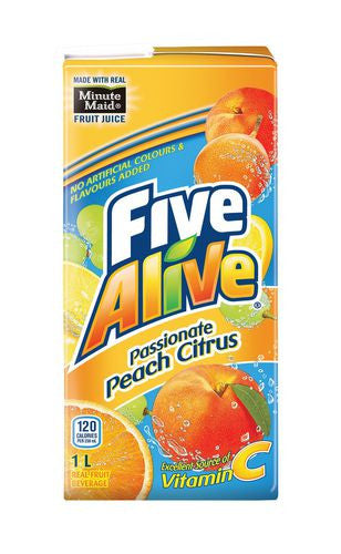Five Alive Passionate Peach Citrus, 1 Litre/33.8 fl. oz., Juice Box, {Imported from Canada}