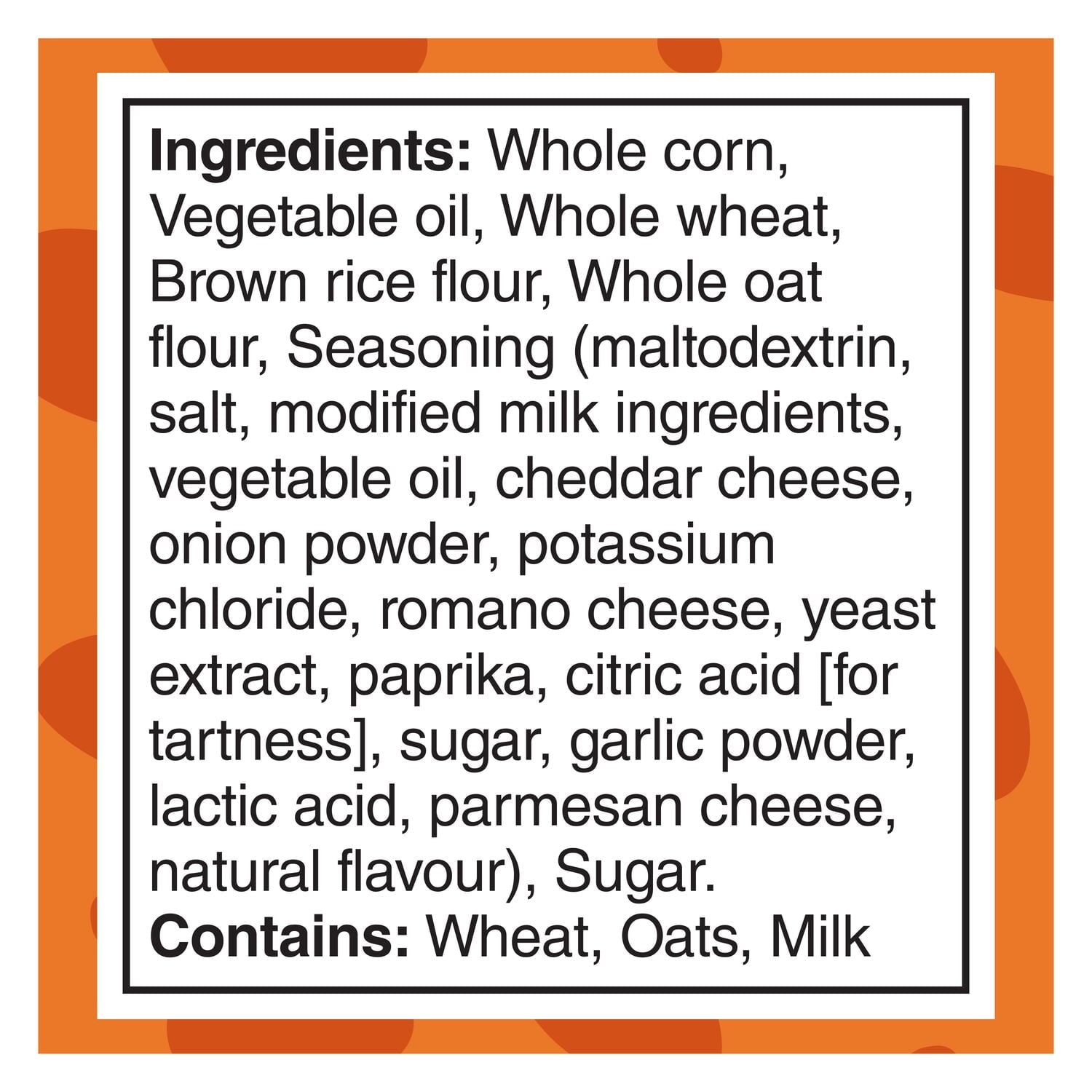 SunChips Harvest Cheddar Flavored Multigrain Snacks, 106g, ingredients label.