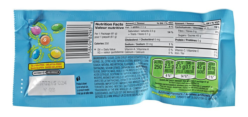 Skittles Tropical Gummy Candy, 61g/2.2oz., (36pk) {Imported from Canada}