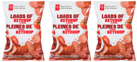 Canadian President's Choice Loads of Ketchup Flavour Chips [3 Large Bags]