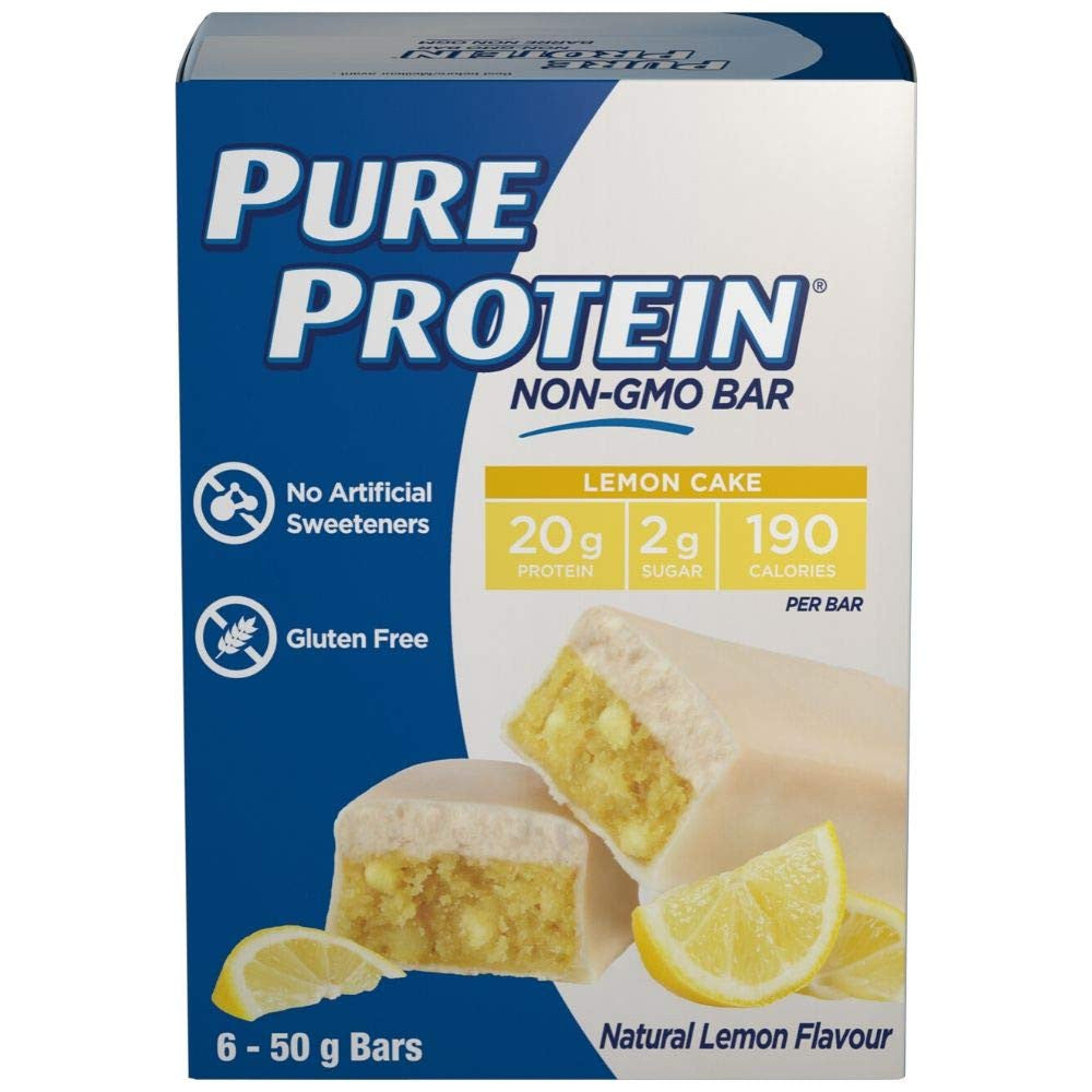 Pure Protein Bars, Non-Gmo, Lemon Cake Flavor, Value Pack, 50g, 6 count Box, {Imported from Canada}