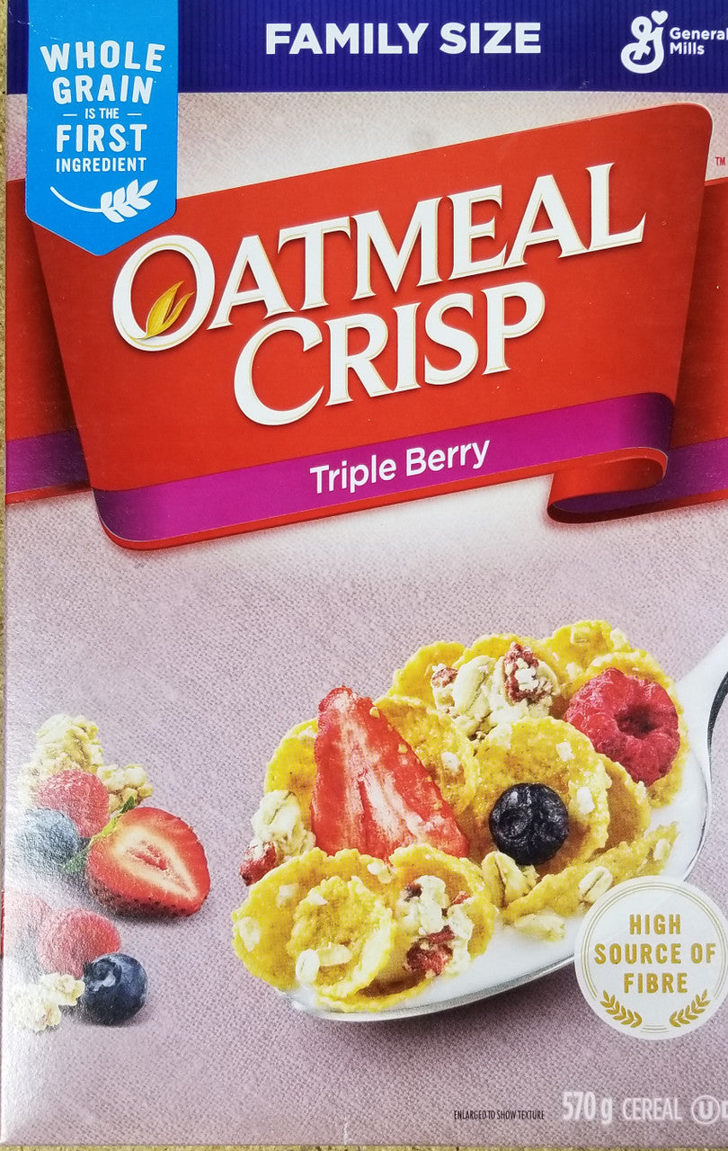 General Mills Family Size Oatmeal Crisp Triple Berry Cereal, 570g/20.1oz, (Imported from Canada)