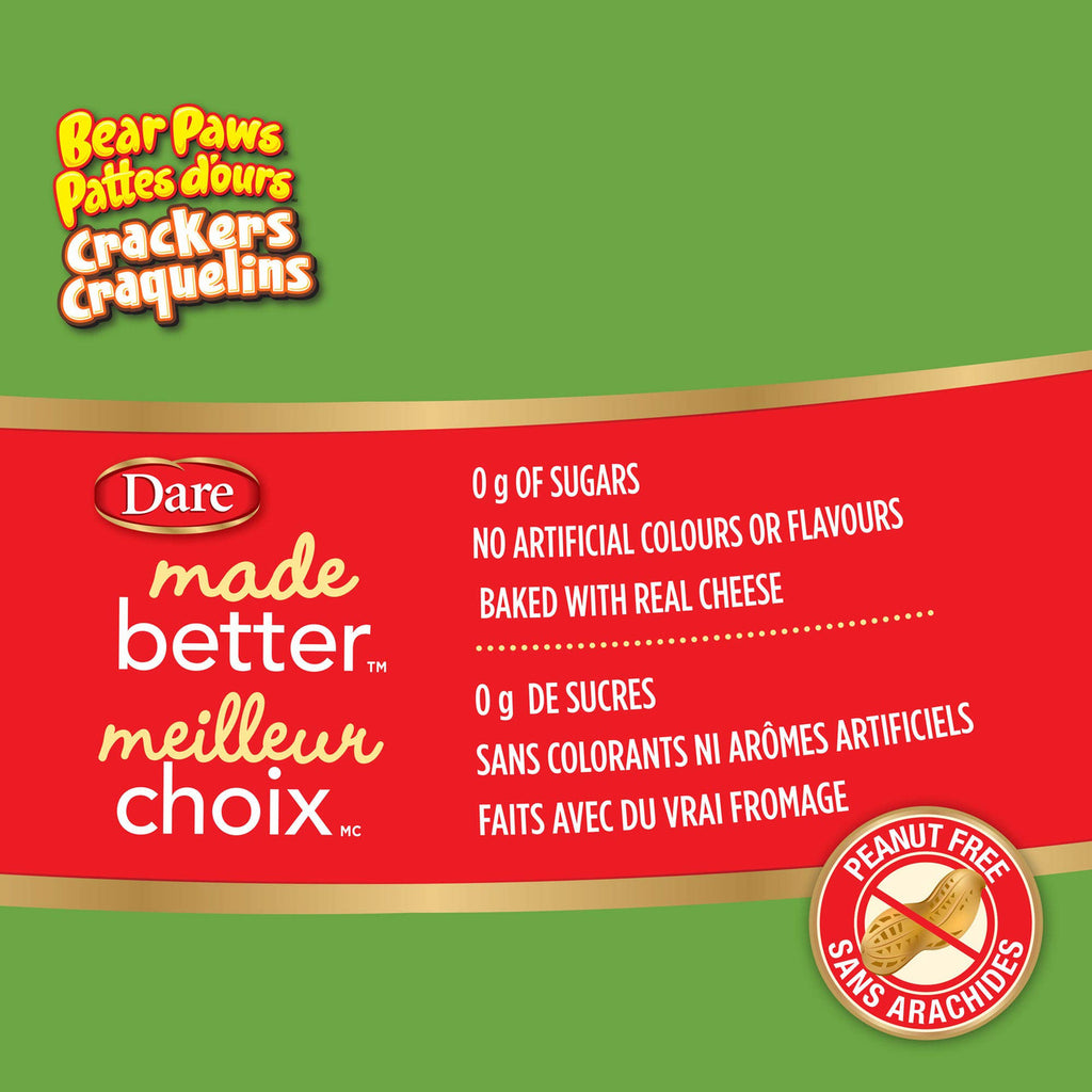 Dare Bear Paws, Bite-Sized Cheddar Crackers, Made with Real Fruits and Veggies, 180g {Imported from Canada}