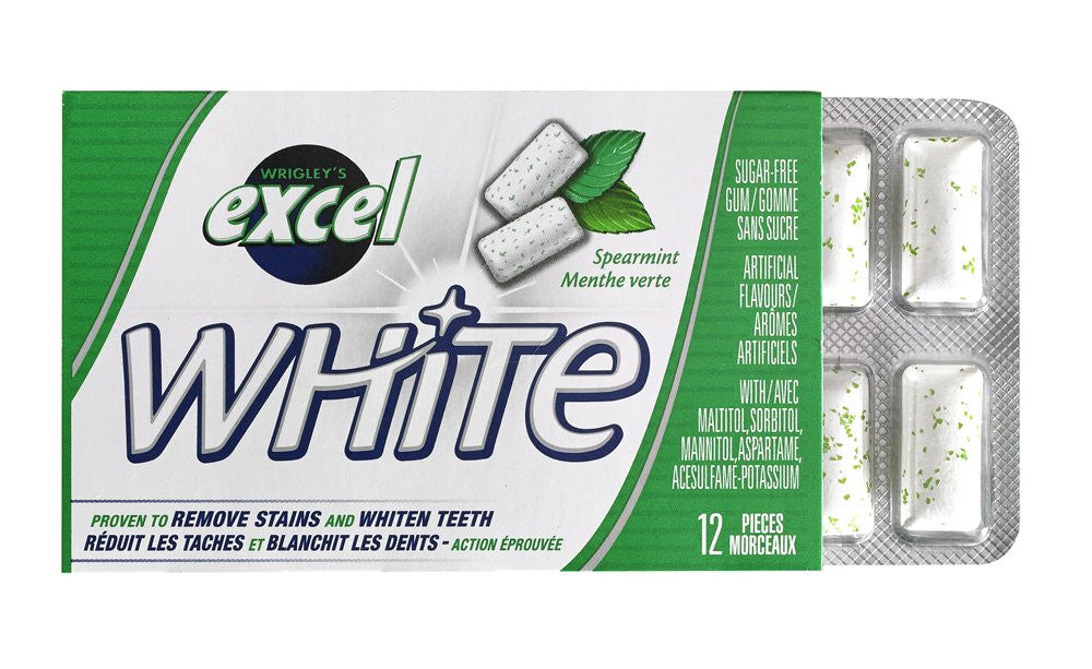 Excel White Sugar-Free Gum, Spearmint, 12 Count {Imported from Canada}