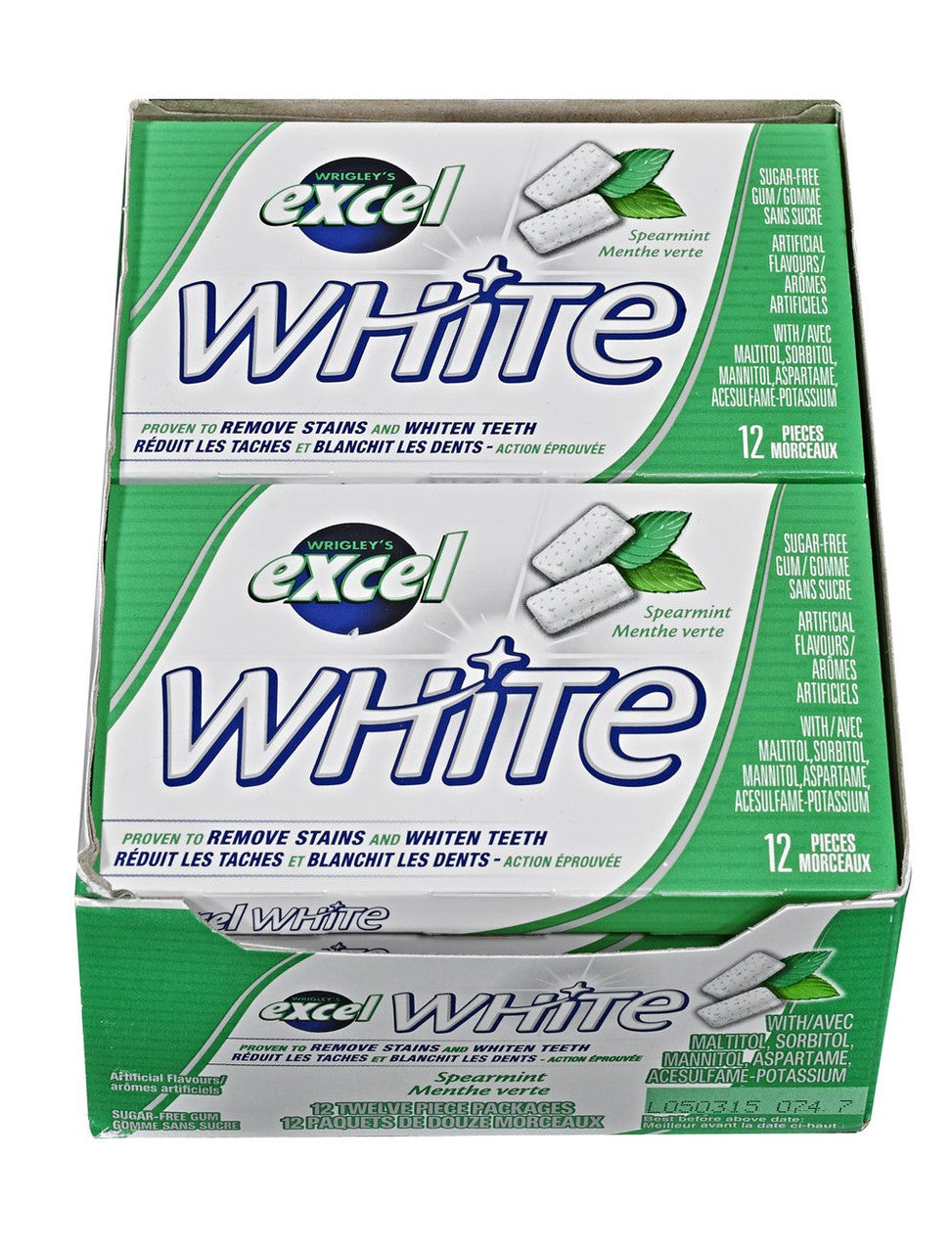 Excel White Sugar-Free Gum, Spearmint, 12 Count {Imported from Canada}