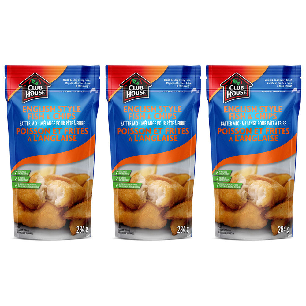 Club House, Batter Mix, English Style Fish & Chips, 284g/10oz., (3 Pack) {Imported from Canada}