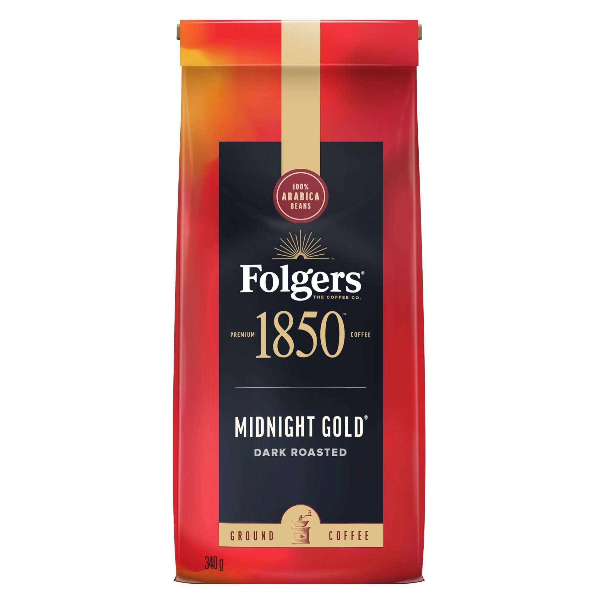 Folgers,1850 Midnight Gold Ground Coffee, 340g/12 oz. - Front