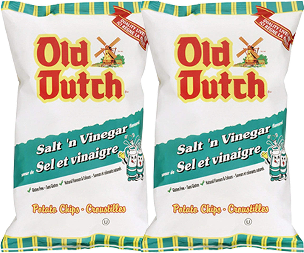 Old Dutch Salt & Vinegar Potato Chips, 255g/9oz., (2 Large Bags) {Imported from Canada}