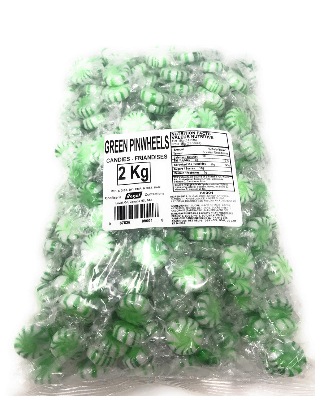 Regal Confections, Green Pinwheels Candies, 2kg/4.4lbs. Bag, {Imported from Canada}