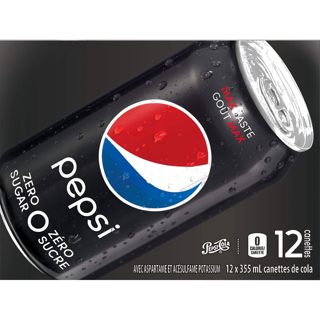 Pepsi Zero Sugar Cans, Zero Calories, Max Pepsi Taste 355mL/12oz., 12pk. {Imported from Canada}