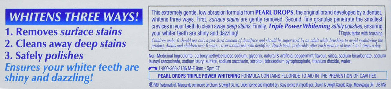 Pearl Drops Triple Power Whitening Toothpaste, 3.04 Fl Oz / 90ml (Imported from Canada)