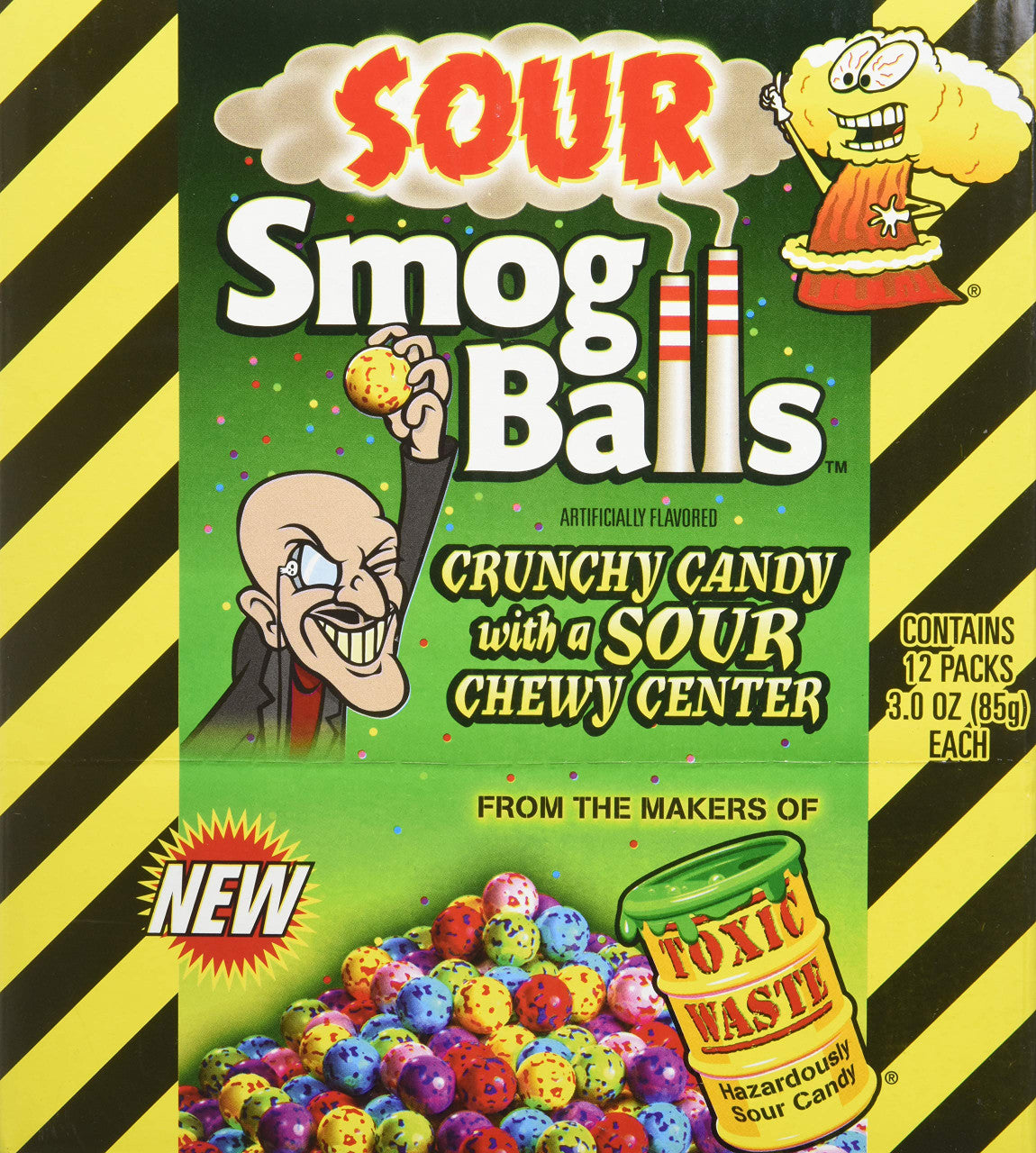 Sour Smog Balls Crunchy Candy/Sour Chewy Center 3oz./pk (12pk){Canadian}