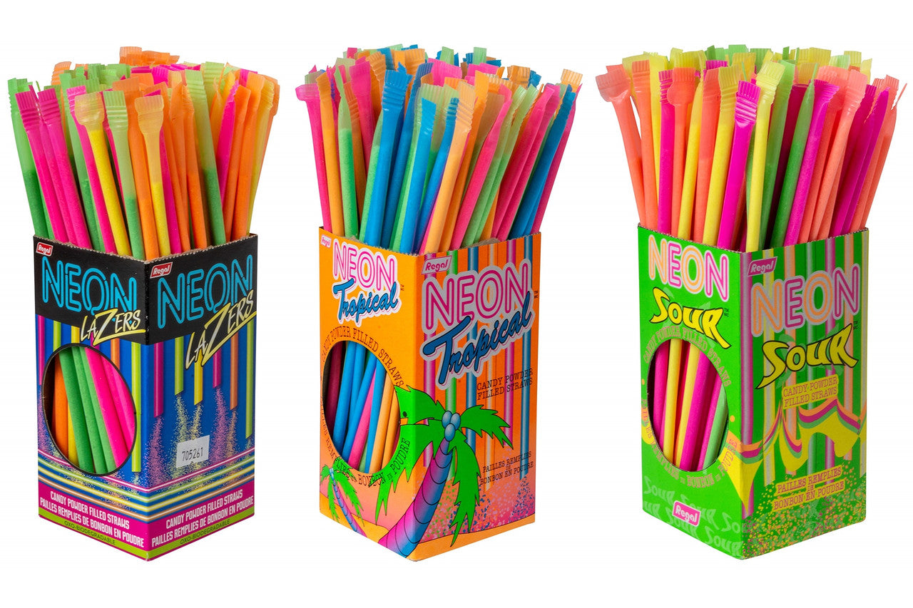 Neon Lazers, Tropical, Sours, Candy Powder filled Straws, Variety, 3pk, {Imported from Canada}