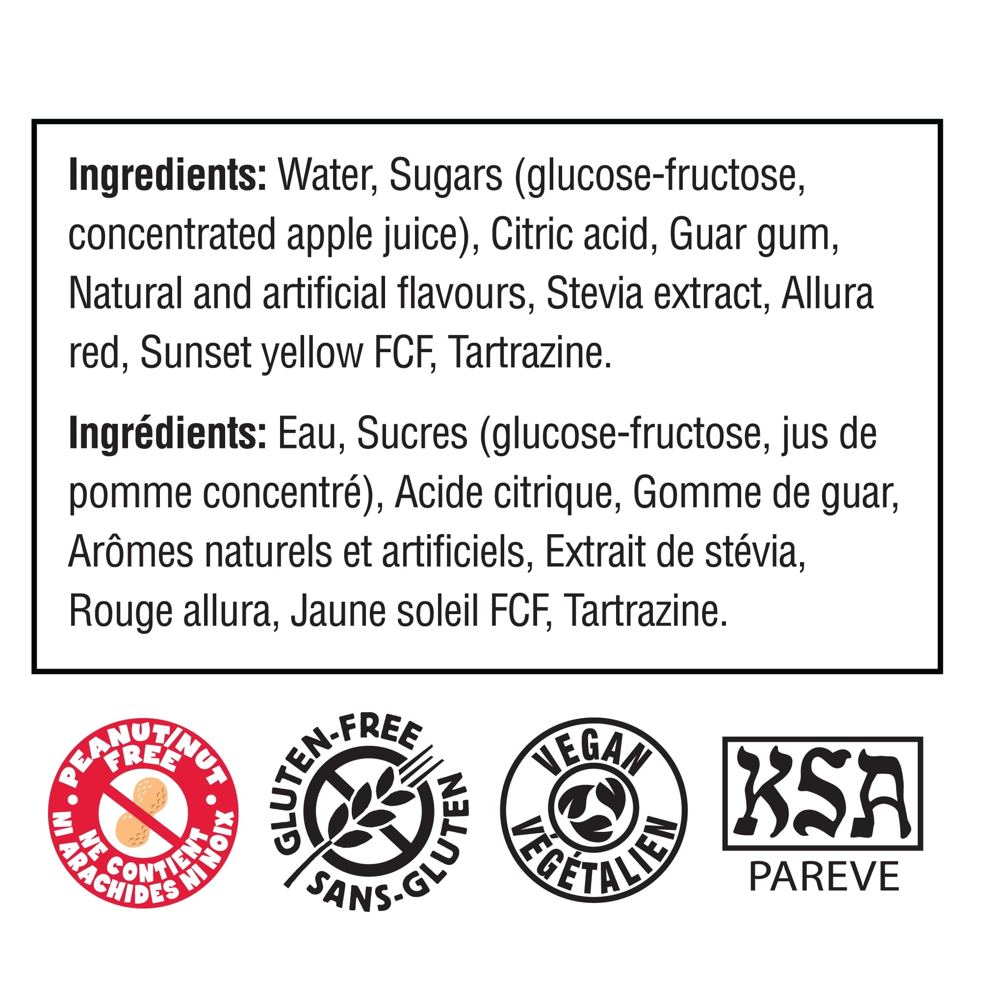 Kisko Fruit Freezies, ingredients label