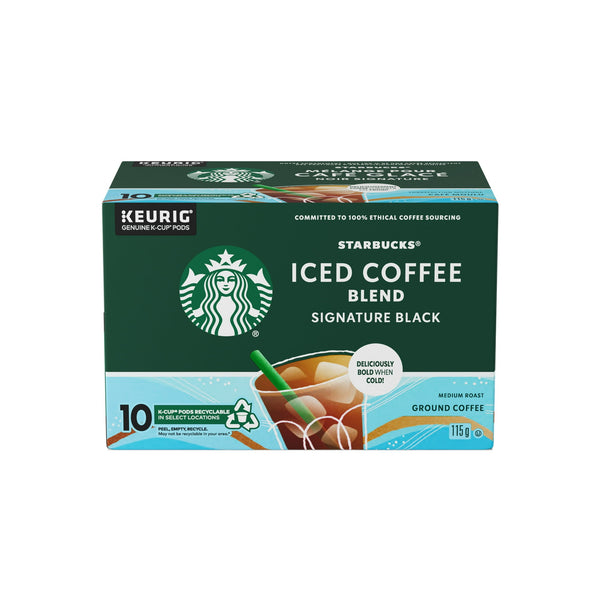 Starbucks Iced Coffee Blend Signature Black K Cups 115g 4 oz. 10 ct. Box Caffeine Cams Coffee Candy Company Inc