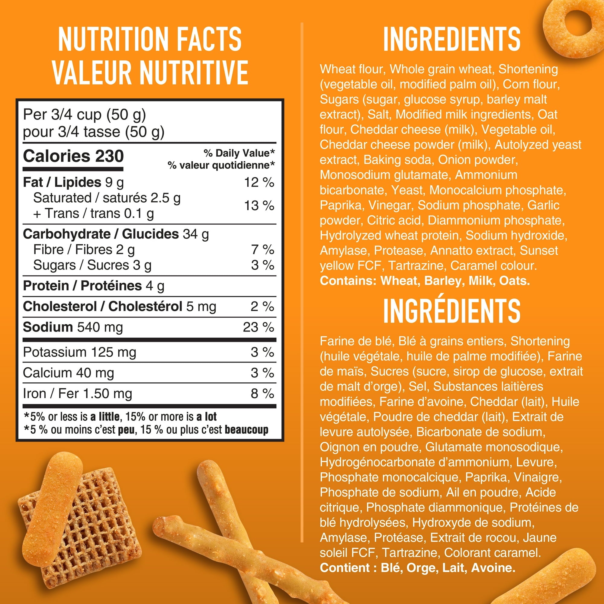 Christie Bits & Bites Crispers Cheddar Snack Mix nutrition information