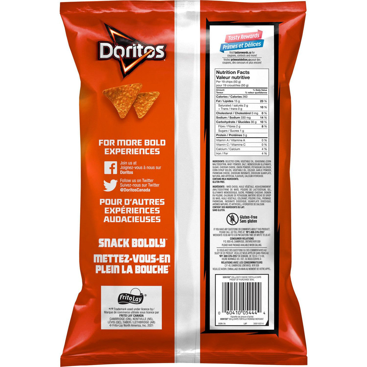 Doritos Zesty Cheese Tortilla Chips, 235g/8.3 oz., Bag, {Imported from