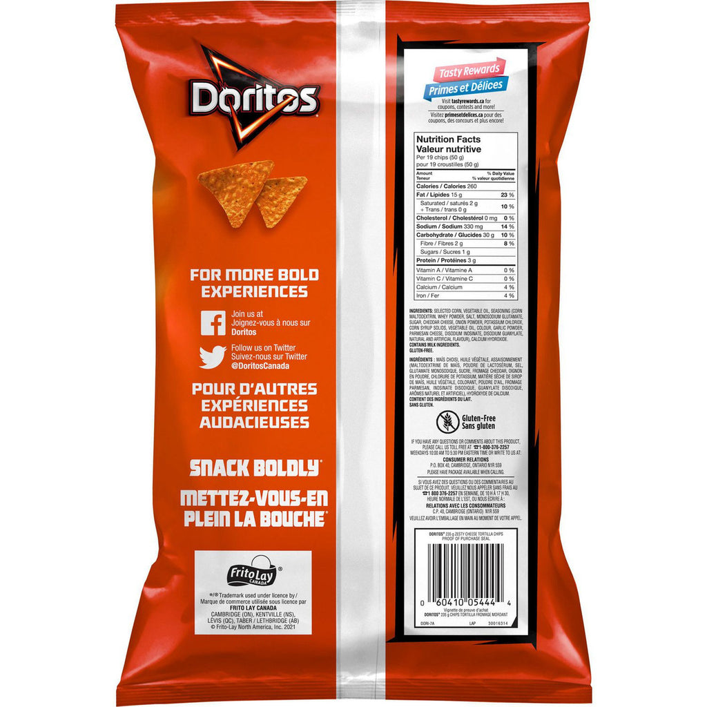Doritos Zesty Cheese Tortilla Chips, 235g/8.3 oz., Bag, {Imported from Canada}