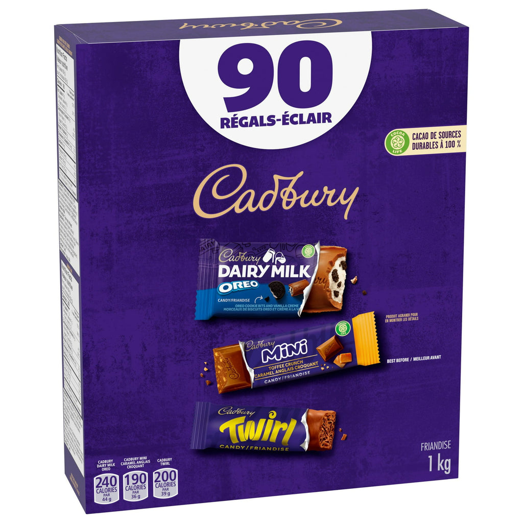 Cadbury Chocolate 90 Fun Treats, Twirl, Mini Toffee Crunch & Oreo Dairy Milk Chocolate Bars, 1kg/2.2 lbs. Box