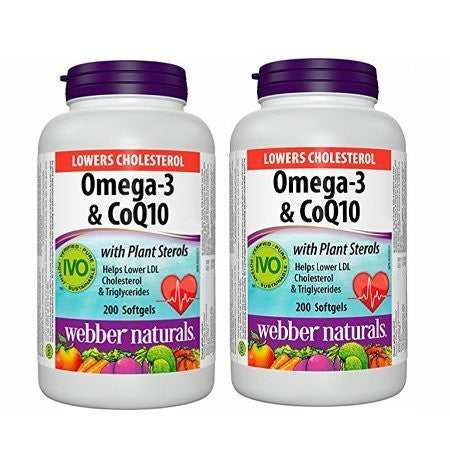 Webber Naturals Omega-3 & Coq10 with Plant Sterols, 200 Softgels (2 pk) {Imported from Canada}