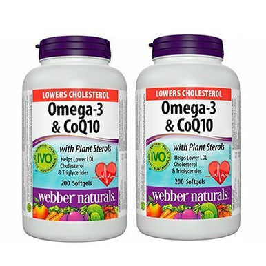 Webber Naturals Omega-3 & Coq10 with Plant Sterols, 200 Softgels (2 pk) {Imported from Canada}