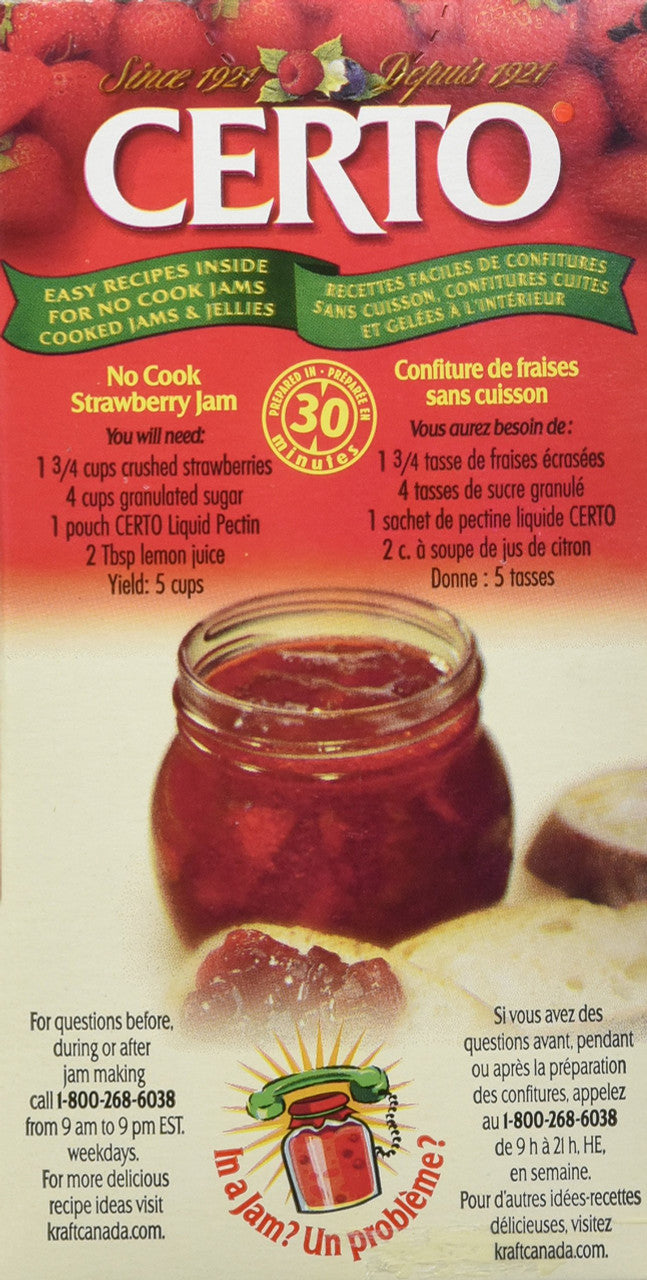 CERTO Pectin Liquid, 170ml/5.7oz., 24pk., {Imported from Canada}