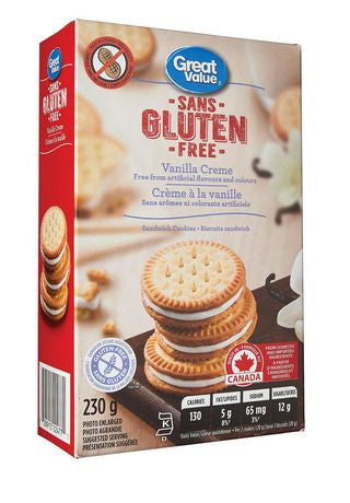 Great Value, Gluten Free Vanilla Creme Sandwich Cookies, 230g/8.1oz., {Imported from Canada}