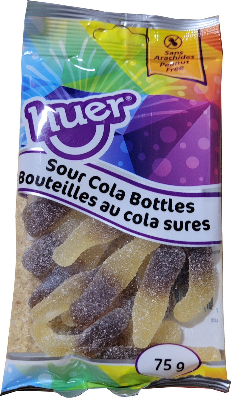 Huer Sour Cola Bottles Gummy Candy, 75g/2.6 oz., Peg Bag, {Imported from Canada}